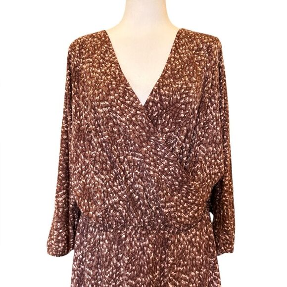 Garnet Hill Faux Wrap Maxi Dress Brown Stretch Tencel Jersey V Neck Womens Large - Picture 4 of 11
